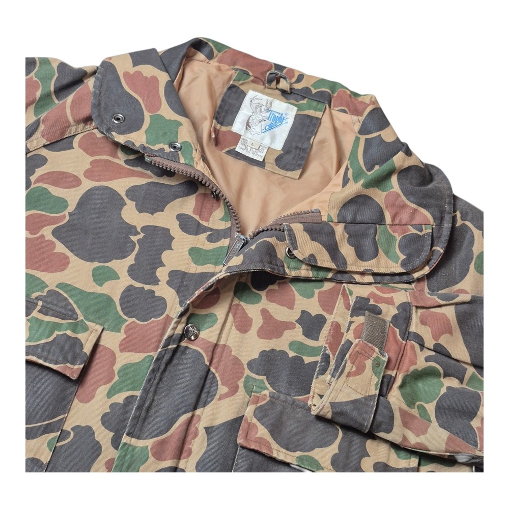 VTG Trophy Club Hunting Jacket Snap Button Full Double Zip Duck Camo Men's L